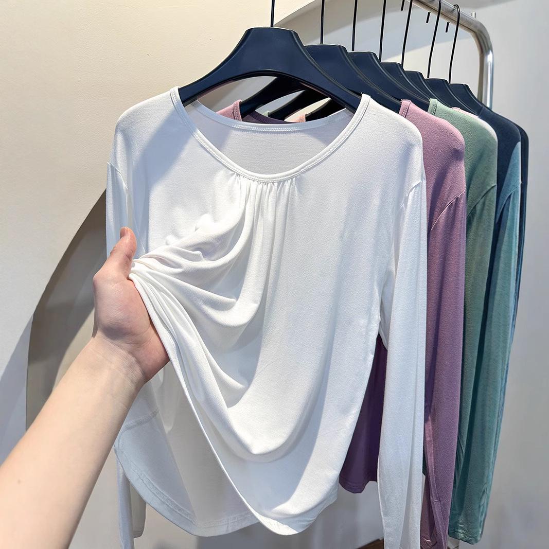 

Women s Modal Loose Fit T-Shirt - Versatile Spring/Autumn Plus Size Solid Color Round Neck Top XL [120-140 jin]