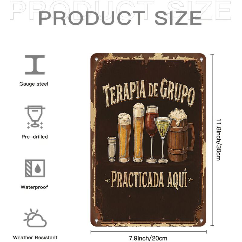 1PC 2D flat retro style Spanish humorous bar decoration tin painting creative Terapia de Grupo beer cup pattern wall decoration