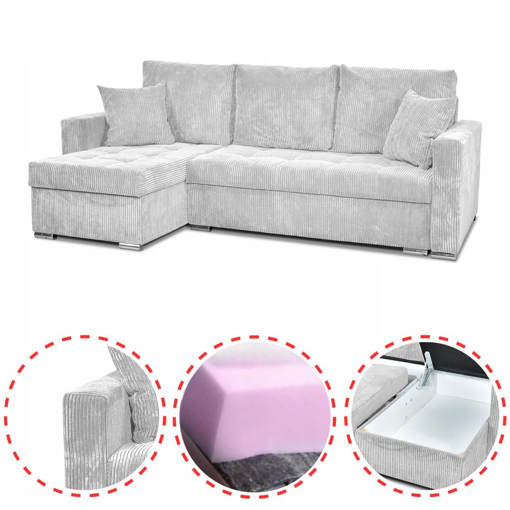 Narożnik Bonito rozkładany z funkcją spania Family Meble sztruks szary