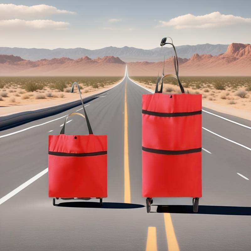 

Складаний кошик для покупок з колесами - легкий, портативний візок для продуктів та доставки, міцна тканина Оксфорд, 9,36 x 6,36 x 4,9 см червоний