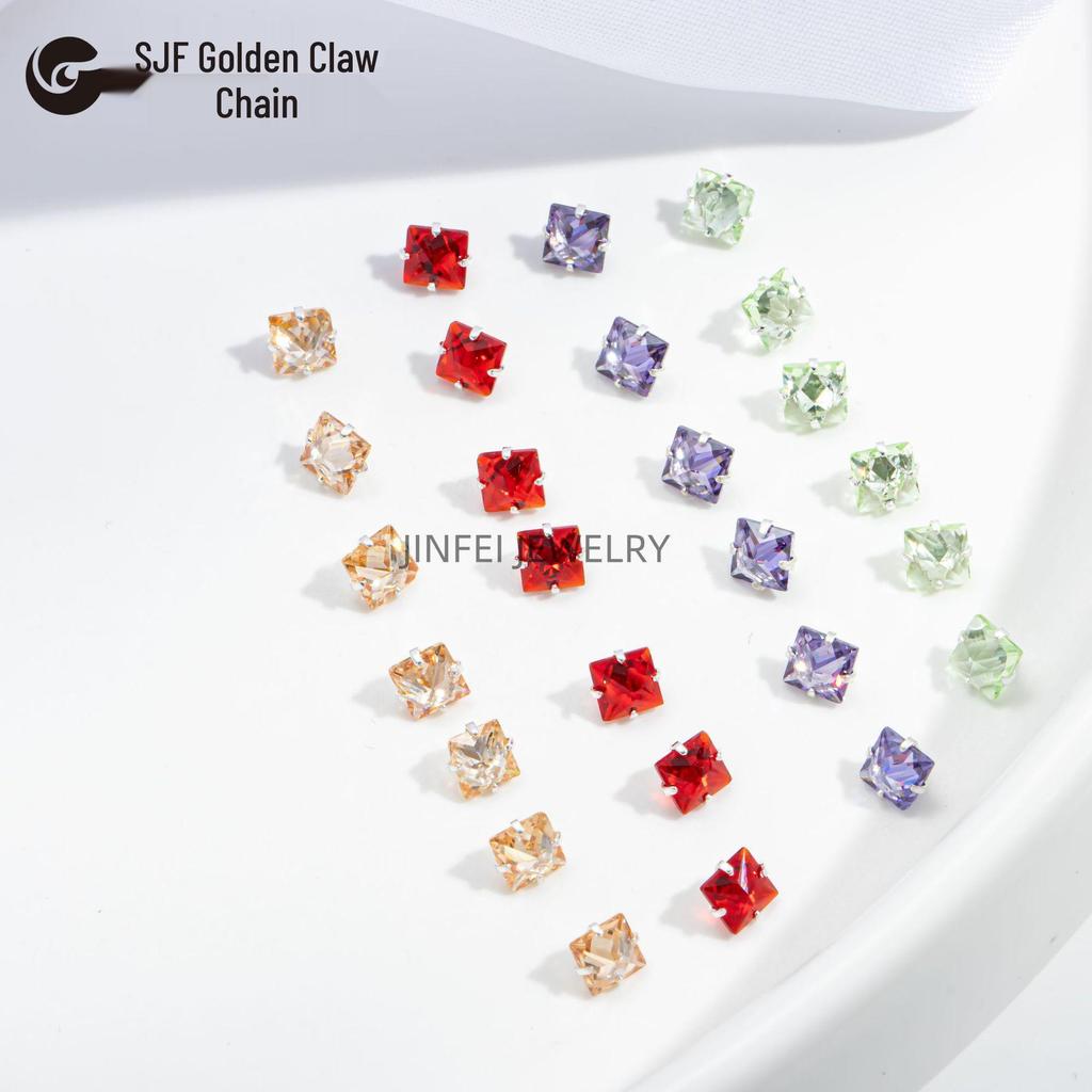 Colorful Square Prong Rhinestones: Right-Angle Silver Crystal Zircon for DIY Phone Chains and Jewelry.