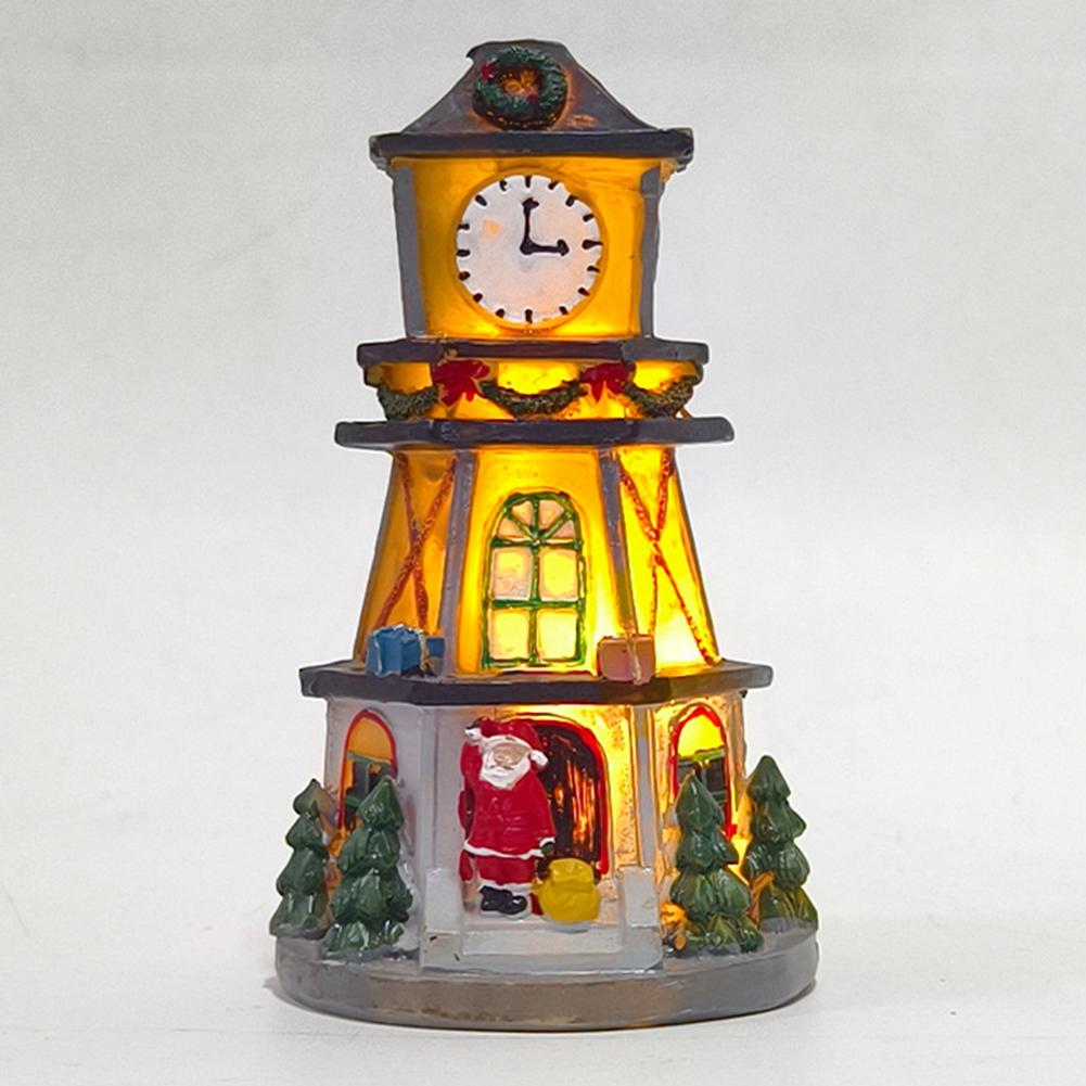 Lighted Decorative Christmas Village Clock Tower Ornament with LED Illumination for Festive Desktop Presentation