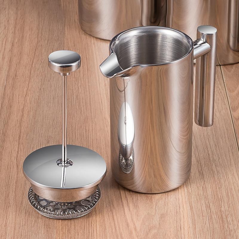Inner and Outer 304 Stainless Steel Filter Coffee Maker with Double-layer Insulation for Keeping Coffee Warm. Pressing Coffee Maker.