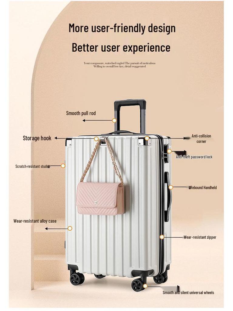 24-inch Women's Ultralight Trolley Suitcase - Large Capacity, Thickened Design with Zipper - 20-inch Cabin Option