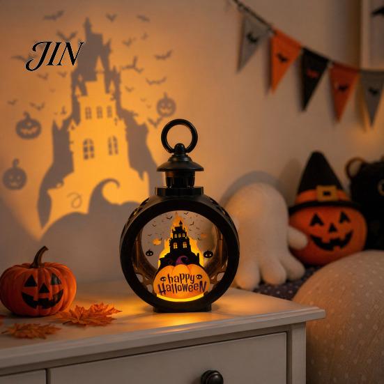 Indoor Outdoor Halloween Props Retro Pumpkin Lantern, LED Electronic Candle Light, Vintage Safe Flameless Decor Handheld Decorative Lamp for