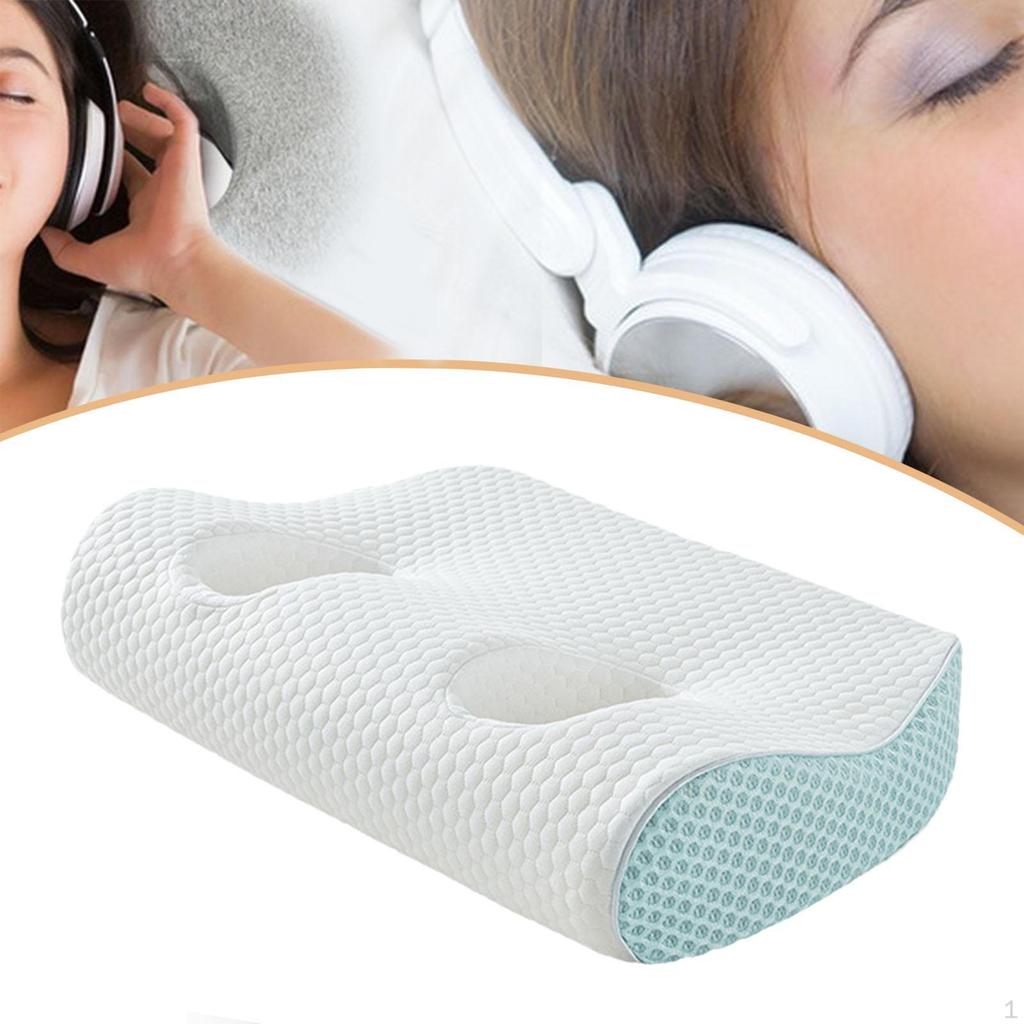 Ear Pillow with Holes for Earplugs and Headphones Neck Support Memory Foam