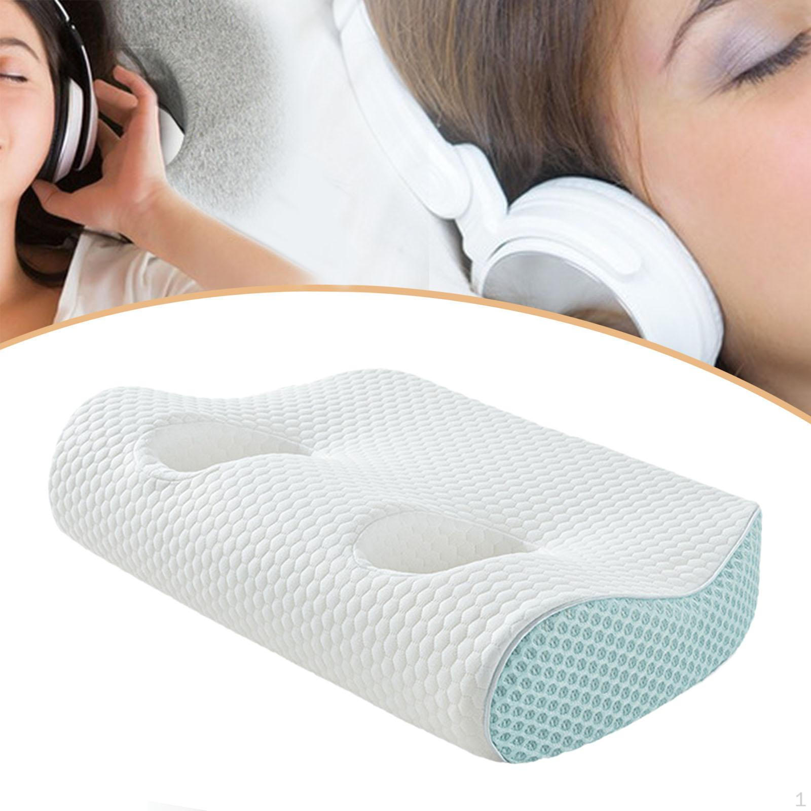 

Ear Pillow with Holes for Earplugs and Headphones Neck Support Memory Foam Light Blue