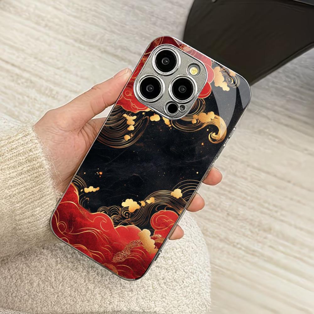 Goldene und rote Wolken Mode Handyhüllen carcasa Smartphone Glas Handyhülle für iPhone 17 16 15 14 13 12 11pm Pro Plus fundas