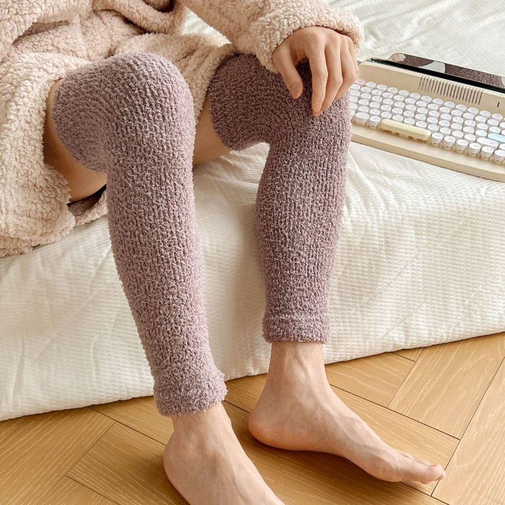 Thicken Warm Long Tube Sock Cover Stripe Foot Warmer Kawaii Coral Fleece Stockings  Autumn