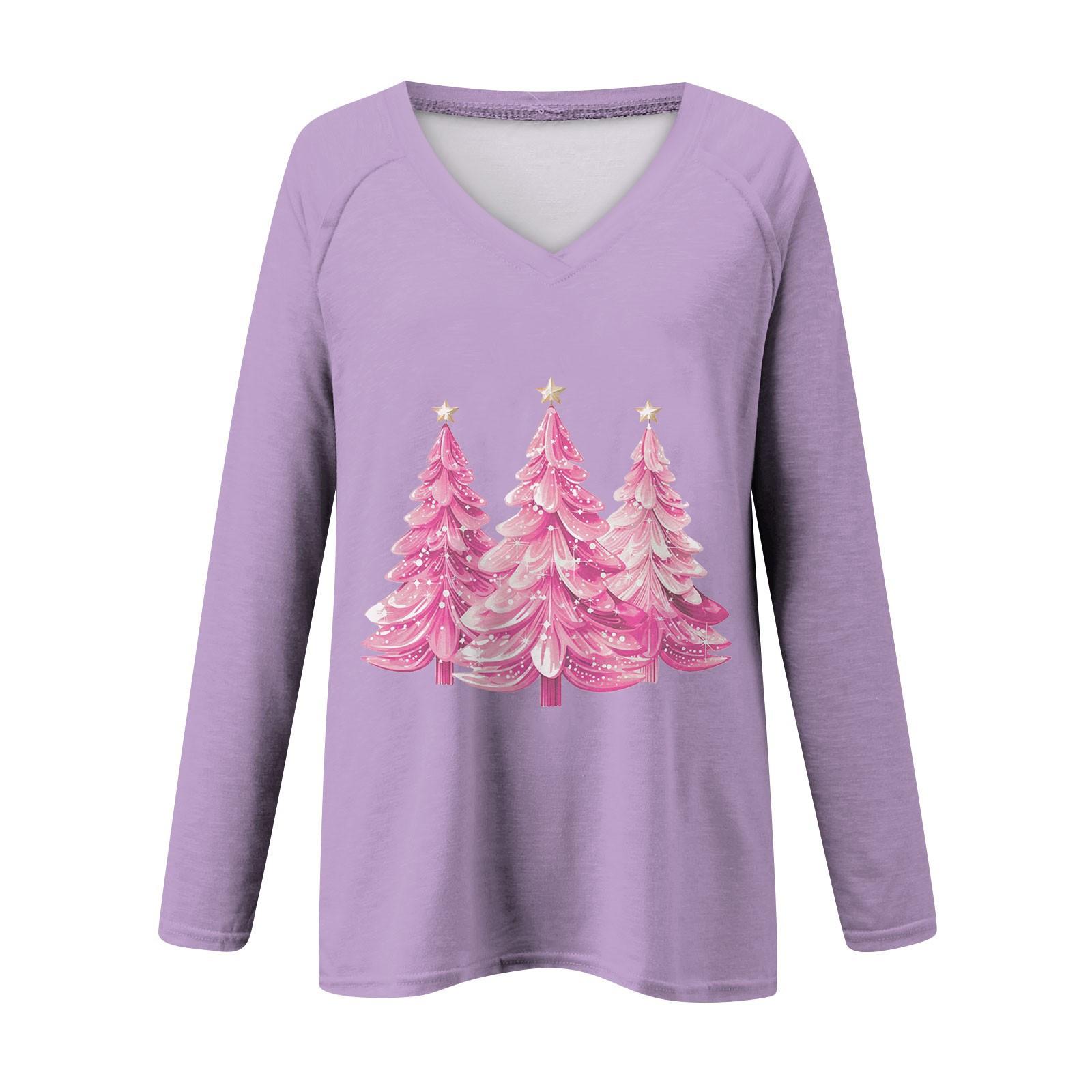 

Женская повседневная мода снежинка напечатанный винтажный повседневный принт длинный рукав V-образный вырез пуловер топ блузка L фиолетовый