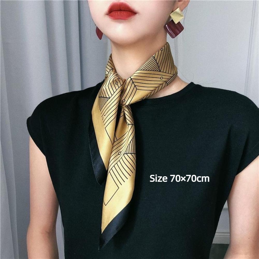 Small Satin Print Wrap Headkerchief 70×70cm Hair Neck Tie Scarf Vintage Women Silk Scarf