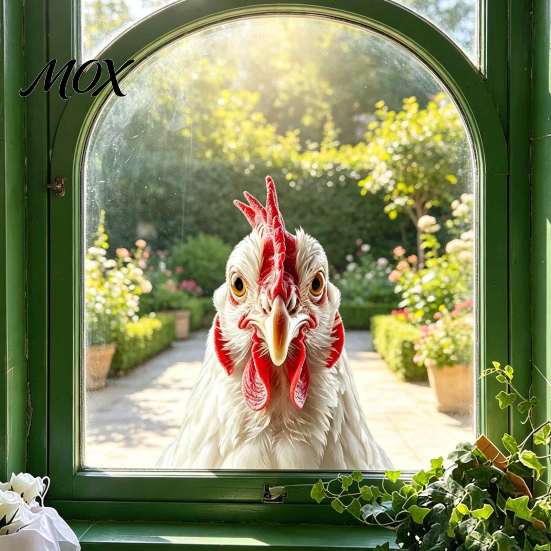 Customizable Poultry Window Film Black White Rooster Stickers, Realistic Farm Chicken Head Interesting Interior Glass Layouts Decals, Waterproof
