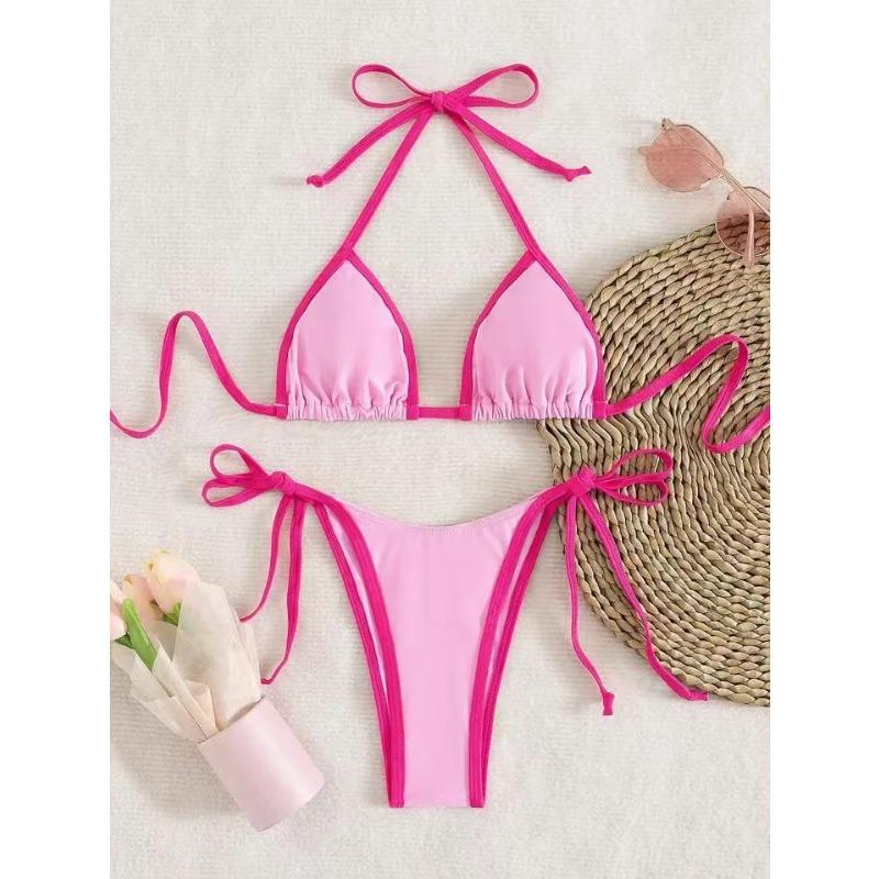 Bikini Sexy con Lacci Colore a Contrasto Set Costume da Bagno da Donna Diviso Bikini da Spiaggia 2026 Nuovo Bikini Senza Schiena per Tutte le Stagioni Set 2 Pezzi