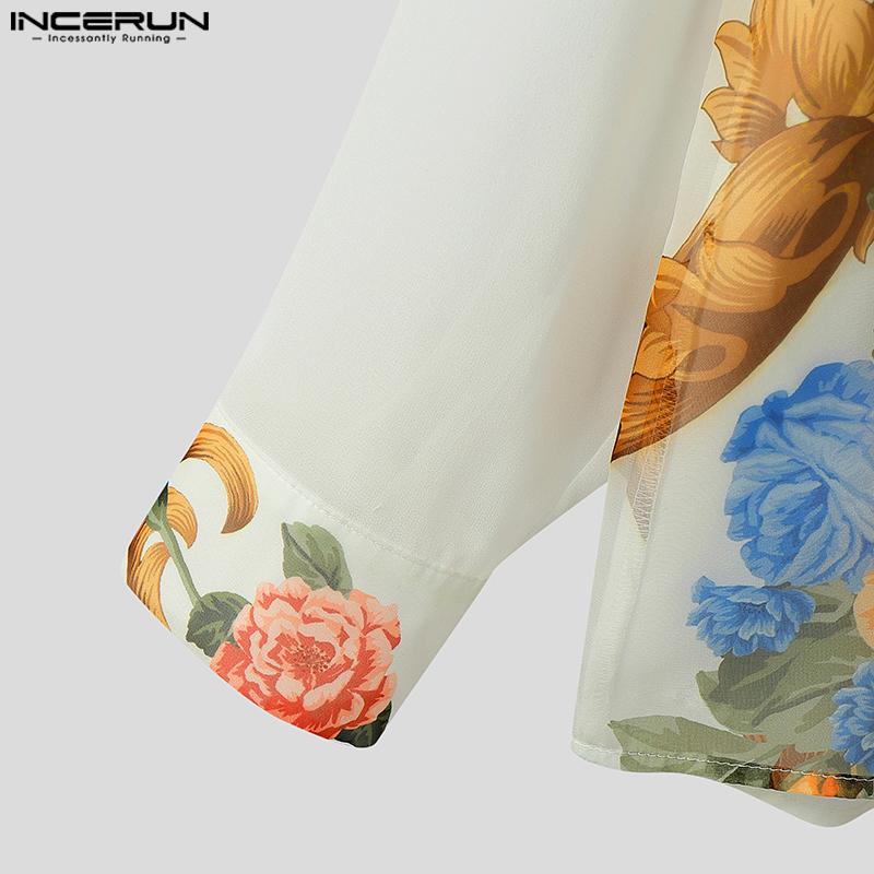 INCERUN Elegant Men Bow Tie Long Sleeve Printing Casual Loose Shirts Tops