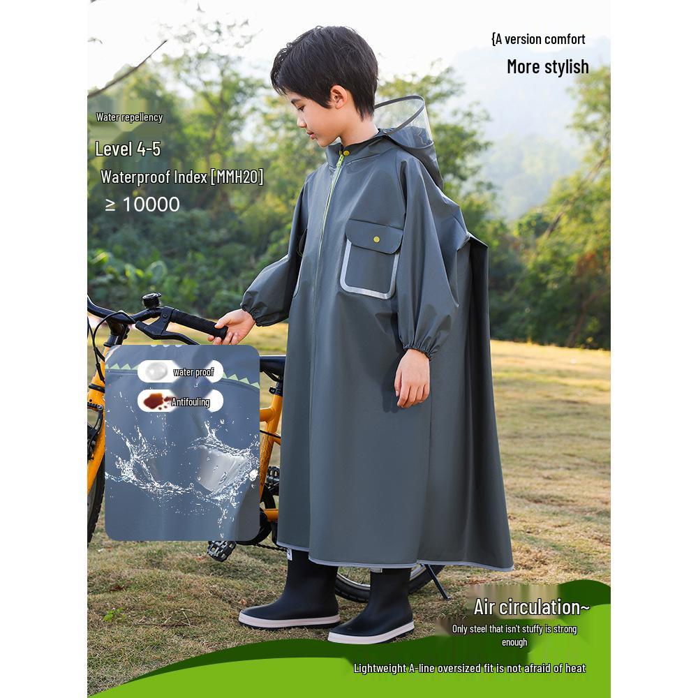Children's Stormproof Long Rain Cape with Backpack Compartment - Medium & Large Sizes for School