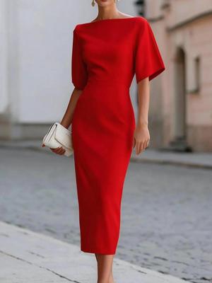 2026 Elegantes Europäisches & Amerikanisches Sommer/Herbst Einfarbiges Schmal Geschnittenes Kleid
