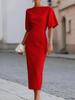 2026 Elegant European & American Summer/Autumn Solid Color Slim Fit Dress