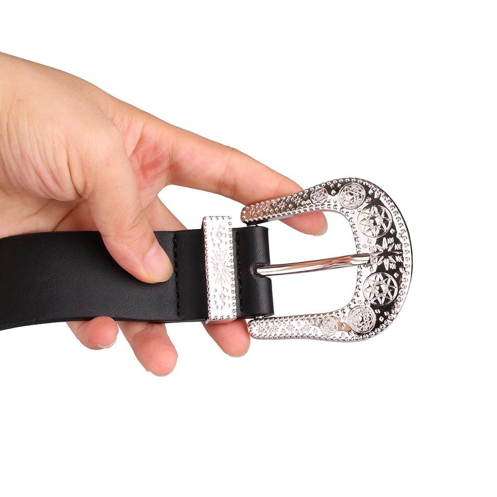 Women's Carved Wide Leather Belt for All Seasons