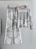 Women's Ink Painting Knit Pullover & Wide-Leg Pants Set - Autumn/Winter Casual Two-Piece