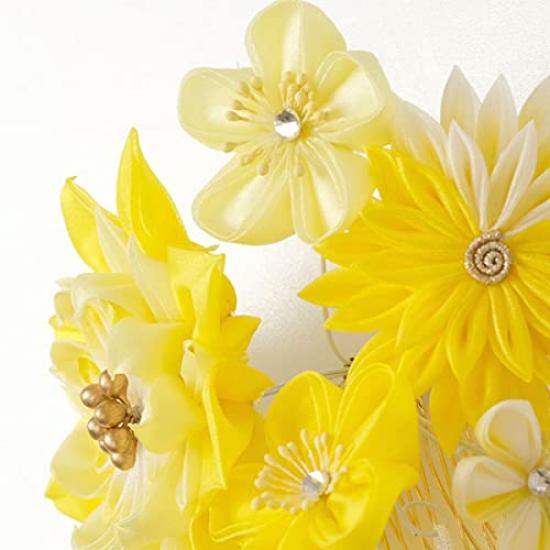 Kyoto Kimono Yuzen Hair Ornament, Multicolor Flower, Tsumami-zaiku (traditional Japanese fabric flower making), Pink and Yellow, Tassel Decoration,