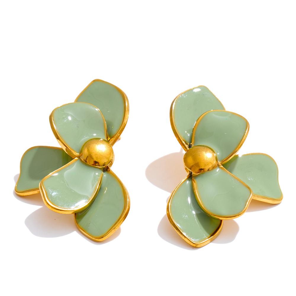 

Eetit Green Pink Enamel Petal Flower Stud Earrings for Women Stainless Steel Exquisite Spring Summer Daily Trending Jewelry зелений