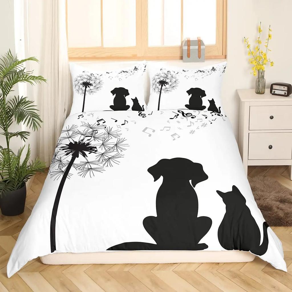 3D Digital Printing 2/3Pc Animal Cat Pattern Quilt Cover Pillowcase Double Bed Set Cover Quilt Soft Microfiber Bedding Set