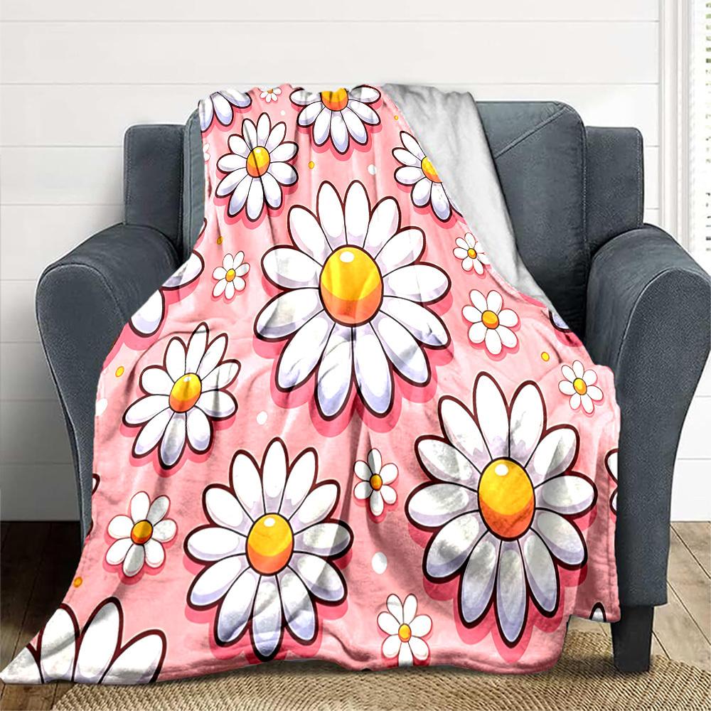 1pc Daisy Pattern Lightweight Flannel Blanket, Comfortable and Warm Blanket, for Office and Camping Sofa Bed, Livingroom190