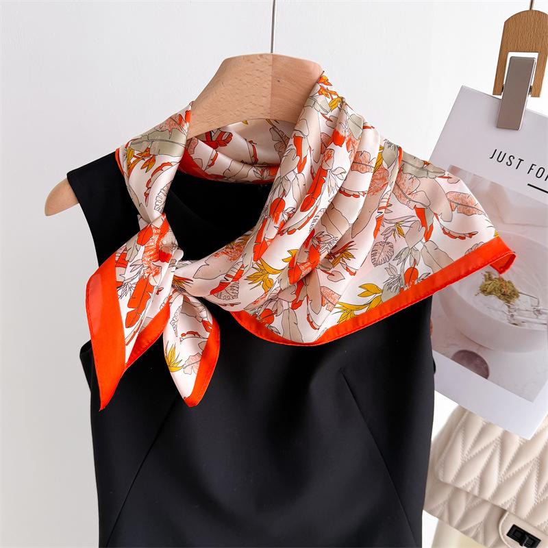 Luxury BrandPlaid Print Square Silk Scarf for Women Hijab Hair Bands 70cm Neckerchief Female Satin Shawl Ribbon Headband