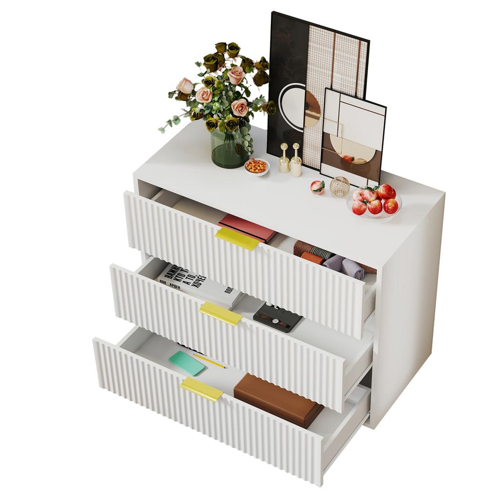 Chest of Drawers with 3 Drawers, Sideboard with Modern Design, Storage Cabinet, White and Gold-H72/B80/T40 cm
