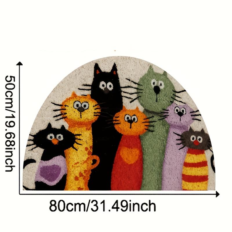 Semicircular Cartoon Cat Doormat, Non-slip Polyester Mat. Dirt-trapping, Indoor & Outdoor Use, Ideal Cat Lover Gift.