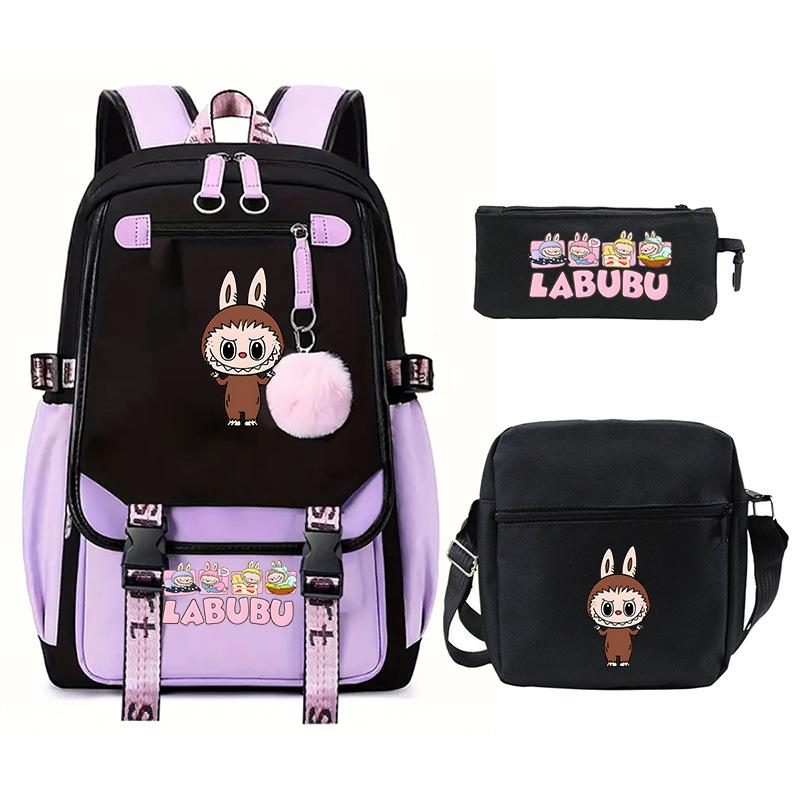 Cartoon Printed Children's Backpack Large Capacity Campus Trend Student Schoolbag Three-piece Set