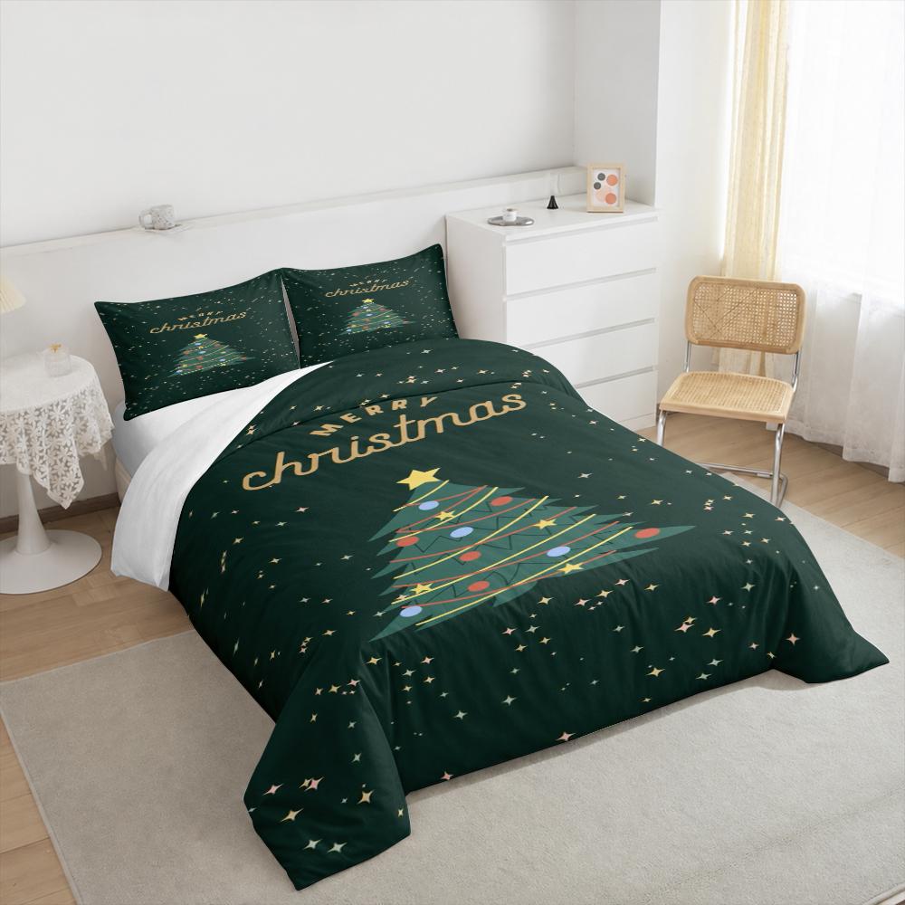Merry Christmas Tree Starry Night Bedding set (1 duvet cover, 2 pillowcases, duvet not included) for Living Room Bedroom Holiday Decor, Xmas Art Print
