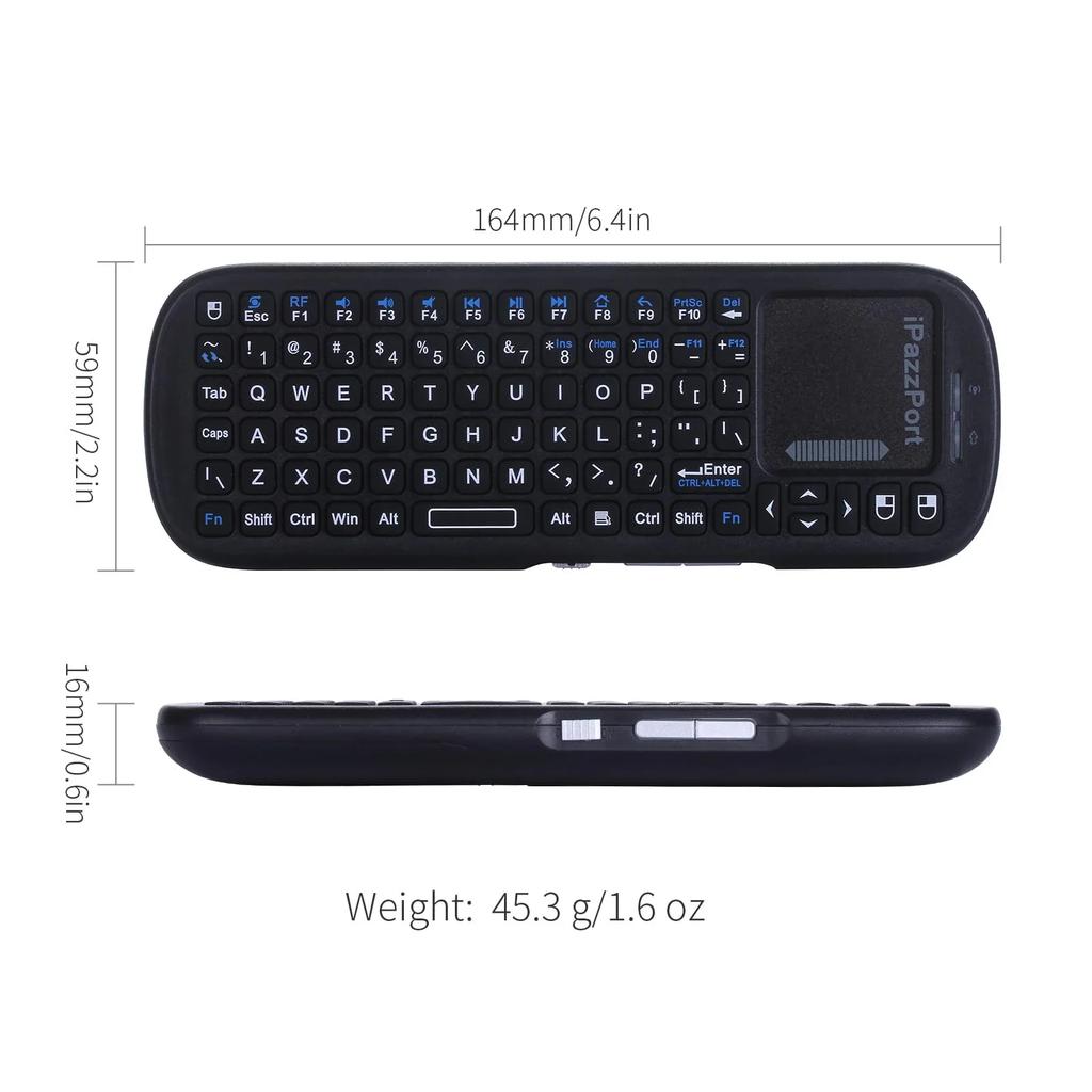 IPazzPort Mini Bluetooth & 2.4GHz Wireless Keyboard with Touchpad Mouse Combo for Android TV Box/PC/Tablet/PS4/Raspberry Pi 3/HT