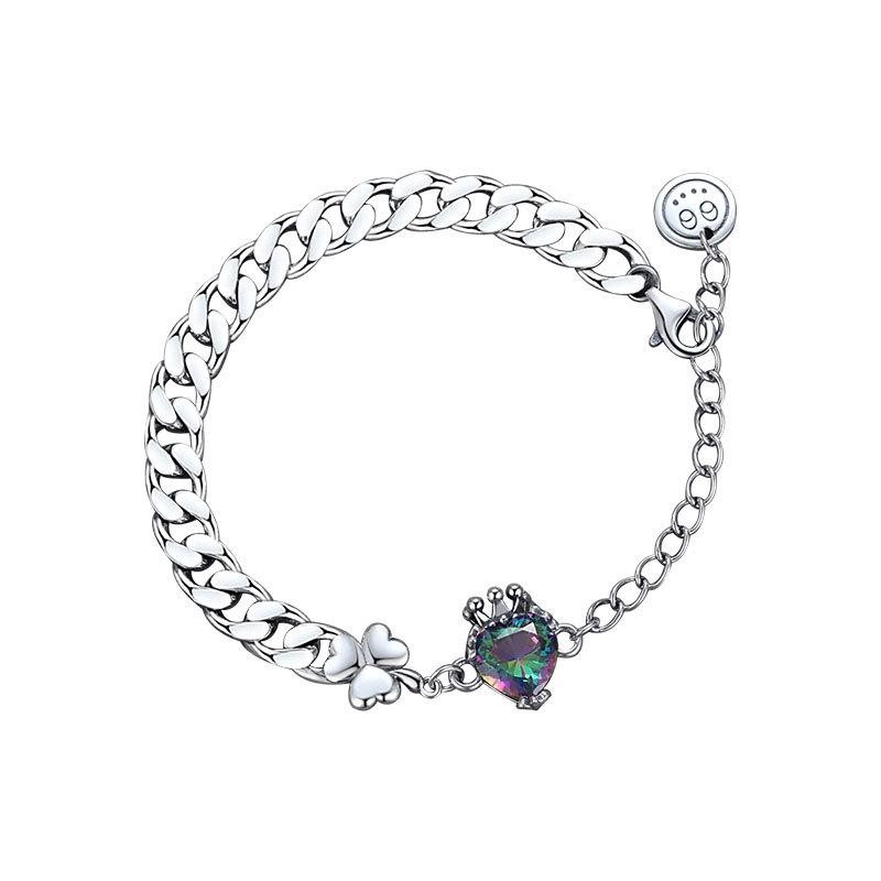 Niche Design Crown Heart-shaped Zircon Retro Tai Bracelet Female Personality Punk High-end Bracelet