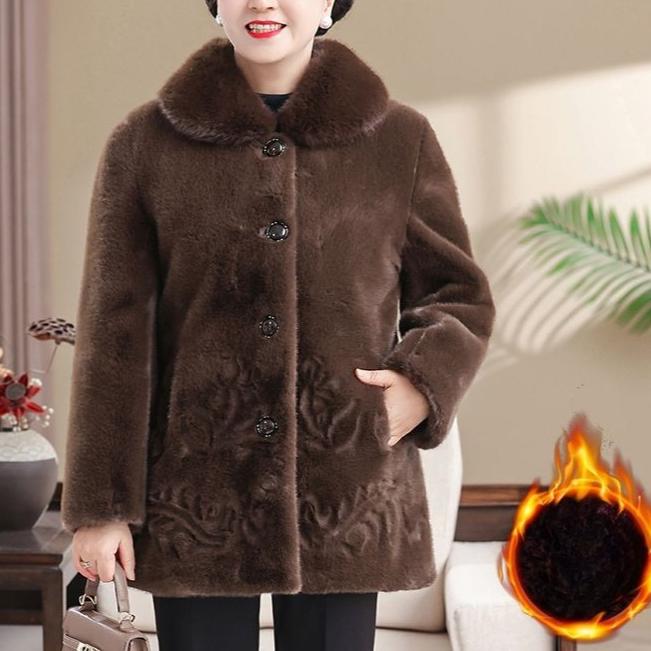 Winter Women's Fleece-Lined Thickened Mink Fleece Fur Coat Plus Size Faux Fur Coat Soft Warm Fluffy Coat