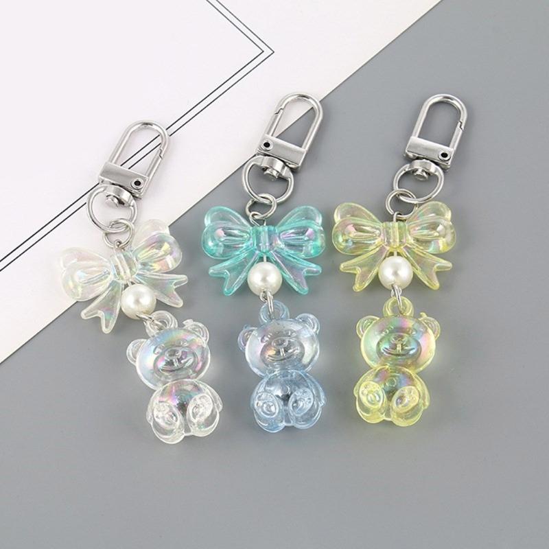 Adorable Bear Keychain Pendant Stylish Bowknot Keyrings Multifunctional Bag Pendant Key Holder Suitable for Couples