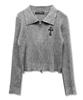 Damiswi Gothic Cross Embroidery Knit Zip-Up_Gray