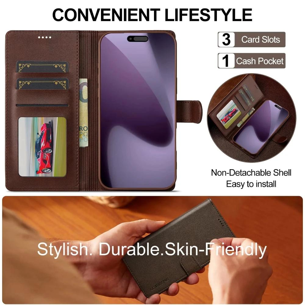 Leather Phone Case for iPhone 17 Air 16 16E 15 14 13 12 11 Pro Max Xs XR X 7 8 SE3 Magnetic Flip Card Holder Wallet Cover Etui