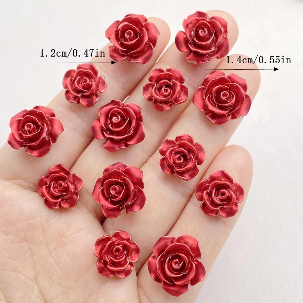50Pcs Cute Cartoon Mini Red Roses Nail Art Resin Designer Charms DIY Craft For Nail 3D Decorations Jewelry