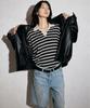MOAA Harbor Stripe Collar Tee (Melange Gray)
