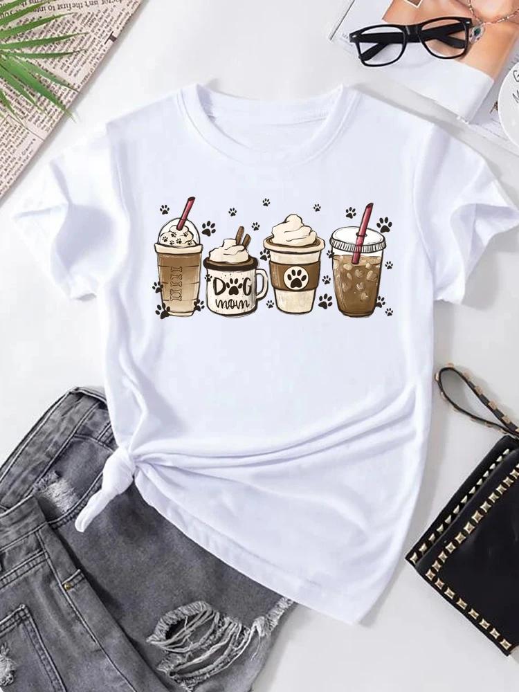 Women's T-shirt Korean Fashion Graphic Cup Print Women's Clothing T-shirts for Valentine's for Lovers Aesthetic Clothes Casual
