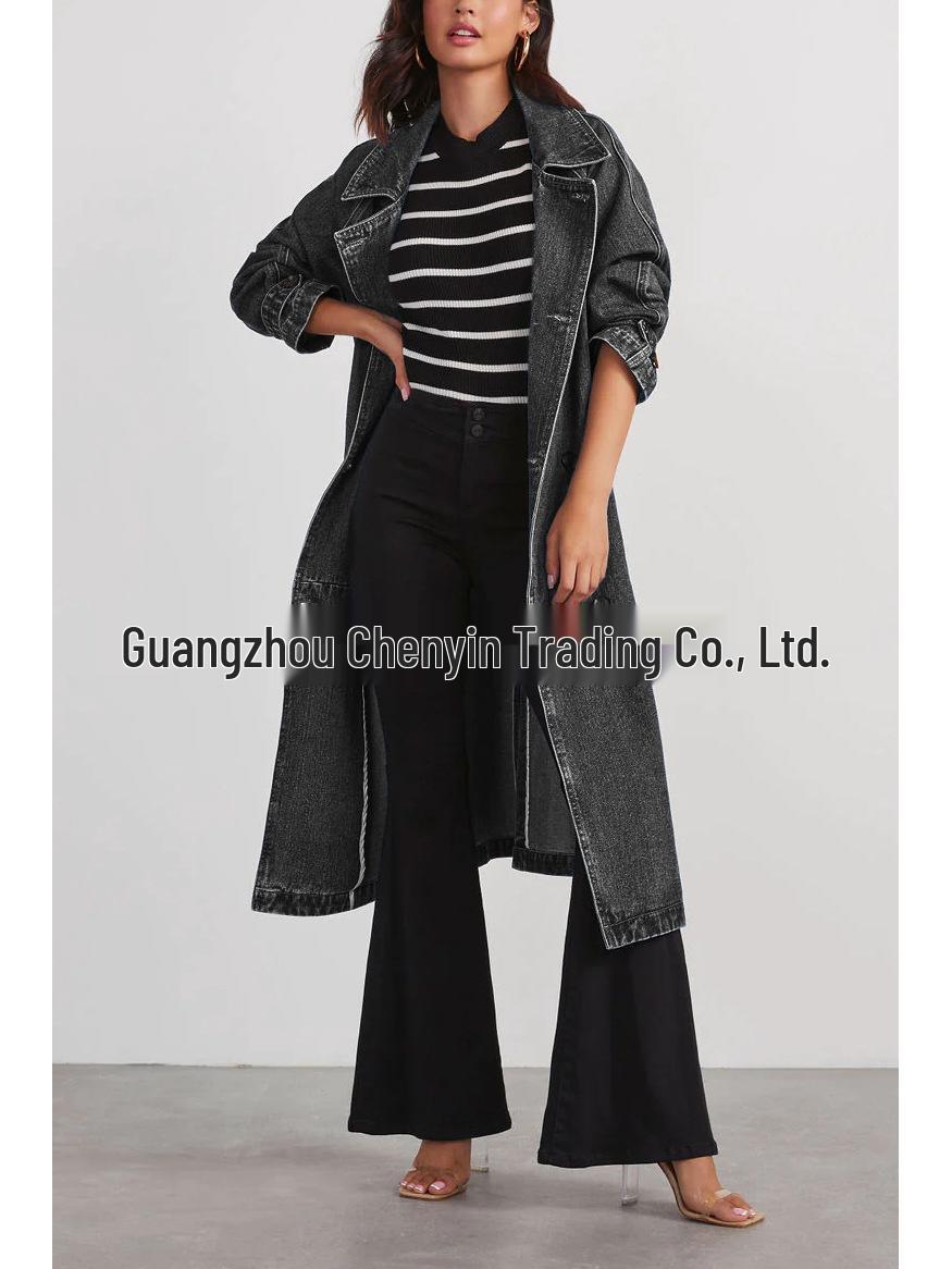 

Европейское и американское женское свободное джинсовое пальто-ветровка на осень/зиму с двойными карманами XXL чёрный