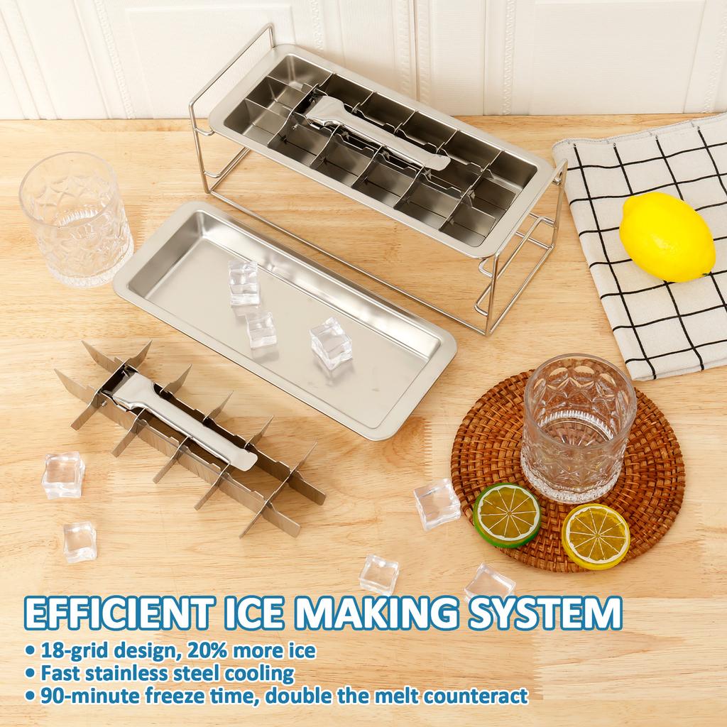 2 Layer 36 Slot Stainless Steel Ice Cube Tray Removable Ice Cube Maker Mold for Cocktail, Coffee Fruit Juice Drink