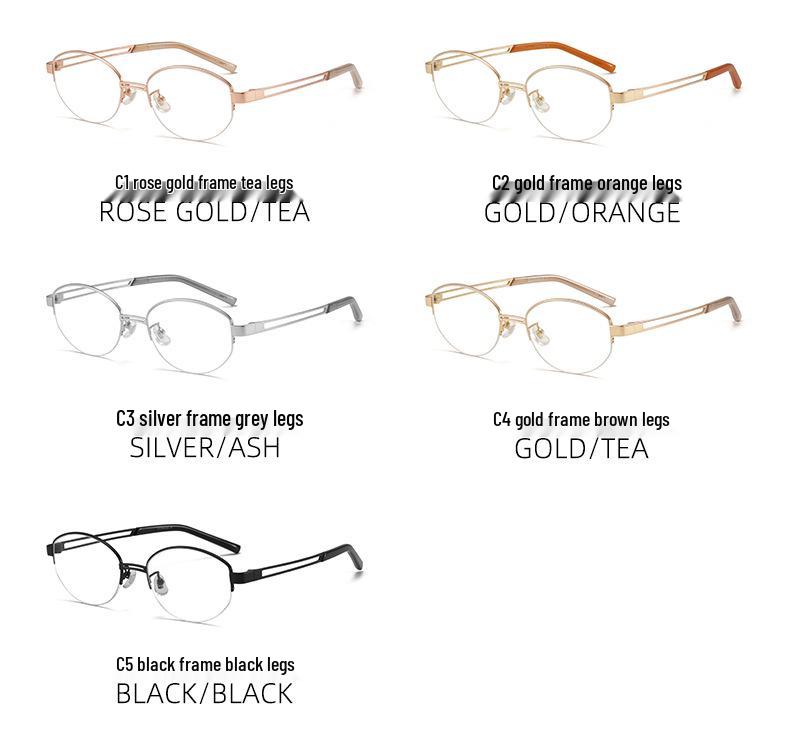 FAK Pure Titanium Semi-Rimless Cat-Eye Eyeglass Frame 55 - Old Money Style, High Intellectual Gold Wire Design 98713
