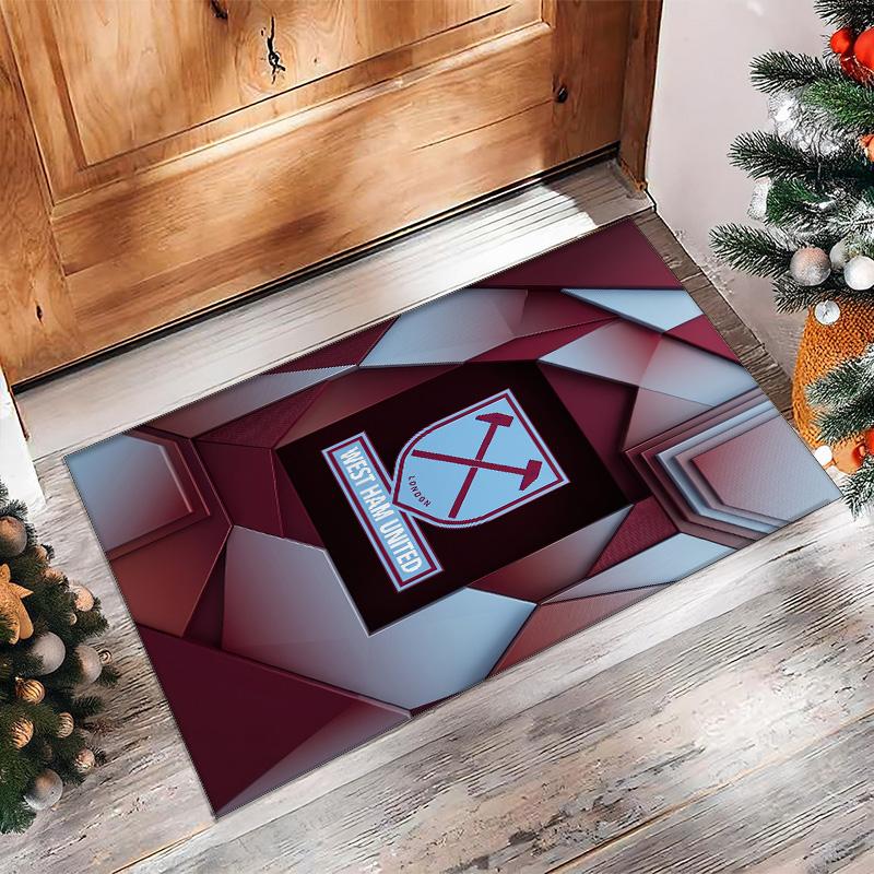 Tappeto in Velluto di Cristallo con Stampa del West Ham United Football, Comodo Assorbente d'Acqua Antiscivolo Tappeto per Pavimenti Interni