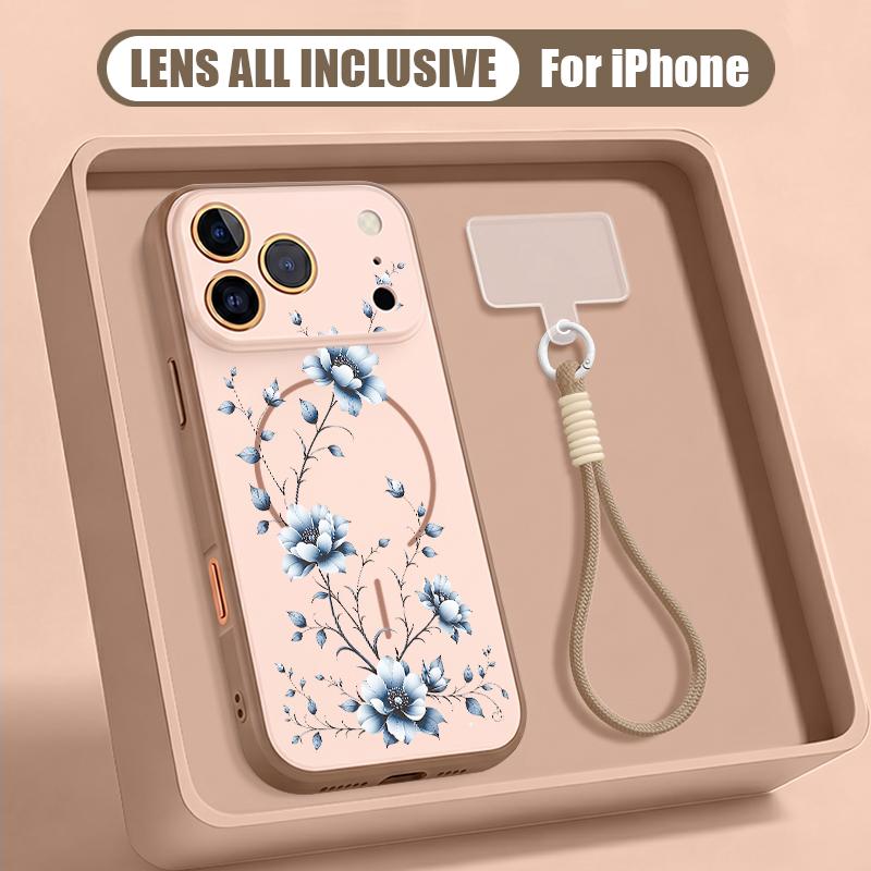 Little Floral Pattern Hand Strap Case For iPhone 17 Pro Max iPhone 16 15 14 13 Pro Max Magnetic For Magsafe Hybrid TPU+PC Matte Cover