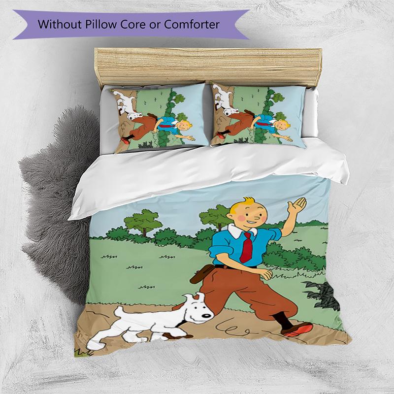 3pcs The Adventures of Tintins Design Cover Set - HD Printed Bedding with 1 Cover and 2 Pillowcases - Perfect for Home and Dorm Decor