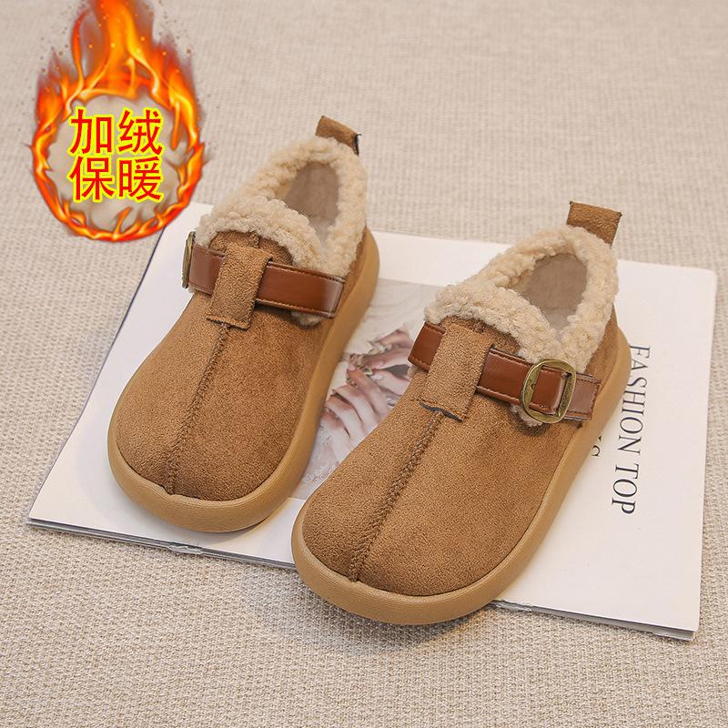 Winter Children Girls Cotton Shoes with Fleece Lining Retro Soft Sole Toddler Shoes