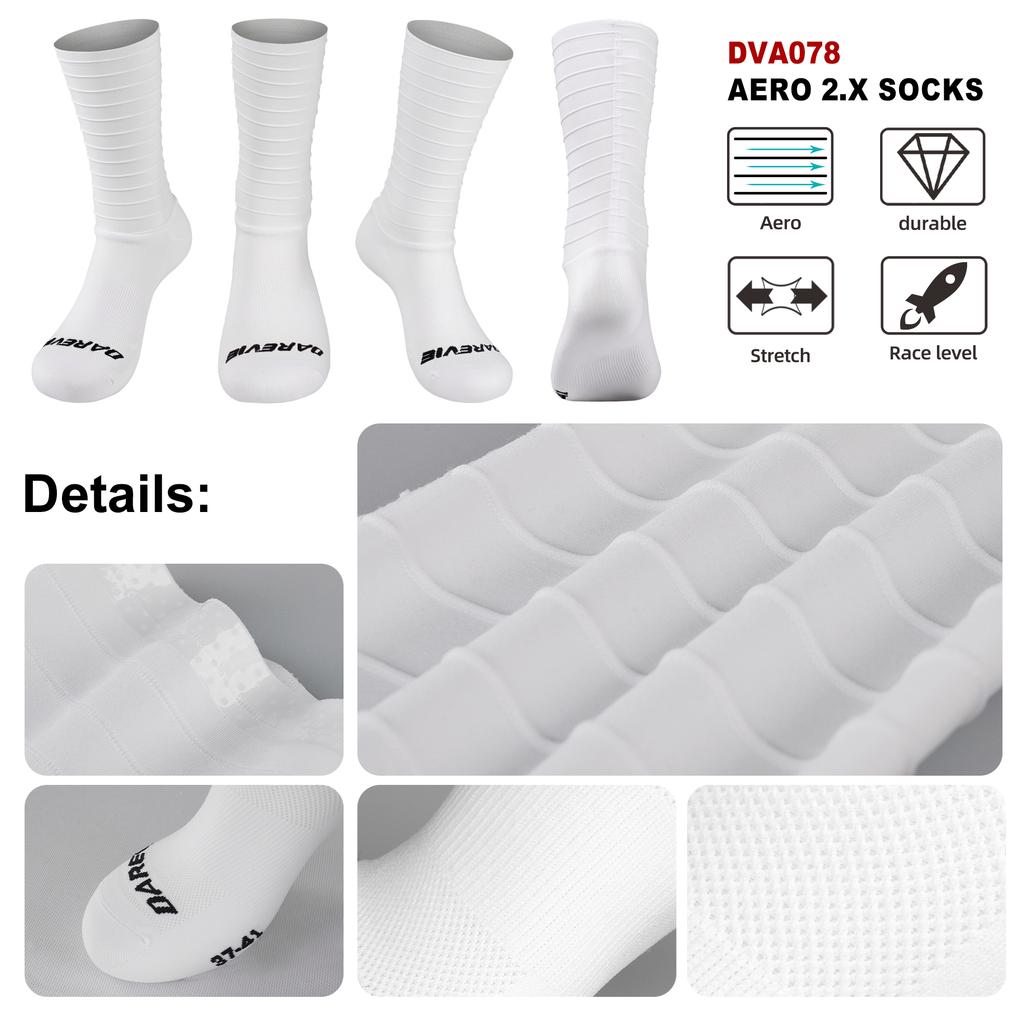 Darevie Custom White High Elasticity Cycling aero Striped Fabric Socks Cycle Sock Stretch Sublimated Cycling Socks