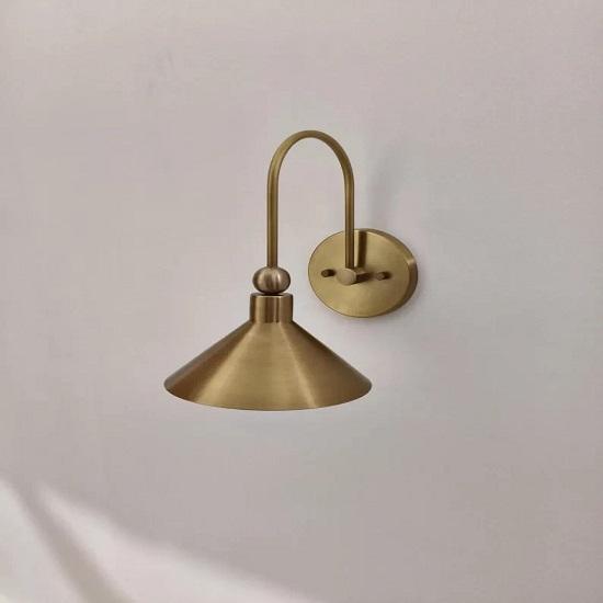 Modern Raw Brass Cone Wall Sconce – Handmade Minimalist Light Fixture